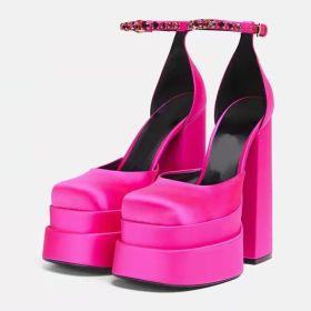 Women's Pumps High Heels Platform Sandals Sexy Dress Party Wedding Shoes Women Square Toe High Heel Crystal Female Sandal (Color: RR1, Shoe Size: 6.5)