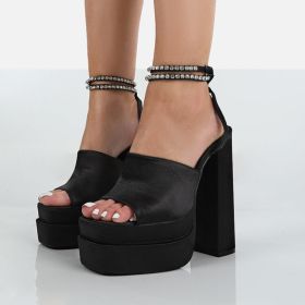 Women's Pumps High Heels Platform Sandals Sexy Dress Party Wedding Shoes Women Square Toe High Heel Crystal Female Sandal (Color: 6662BK, Shoe Size: 10)