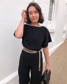 Sexy Women Belts 2021 New Streetwear Metal Chain Decorate Dress Belt Adjustable Rough Whip Chain Women Fashion Design (Color: Gold)