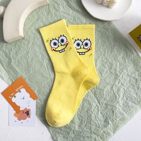 Cartoon SpongeBobs Women's Socks High Quality Fashion Men's Women Sock Printed Casual Hip-Hop Personality Adult Couple Stockings (Color: 6)