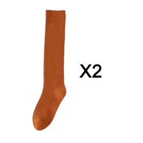2 Pairs Women's Stocking Knee High Socks High Quality Warm 95% Cotton Solid Color New Fashion Casual Girls Long Socks For Women (Color: Orange)