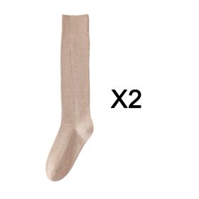 2 Pairs Women's Stocking Knee High Socks High Quality Warm 95% Cotton Solid Color New Fashion Casual Girls Long Socks For Women (Color: Oat)