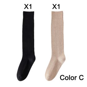 2 Pairs Women's Stocking Knee High Socks High Quality Warm 95% Cotton Solid Color New Fashion Casual Girls Long Socks For Women (Color: C)