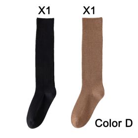 2 Pairs Women's Stocking Knee High Socks High Quality Warm 95% Cotton Solid Color New Fashion Casual Girls Long Socks For Women (Color: D)