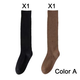 2 Pairs Women's Stocking Knee High Socks High Quality Warm 95% Cotton Solid Color New Fashion Casual Girls Long Socks For Women (Color: A)
