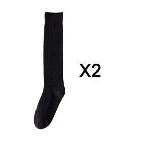 2 Pairs Women's Stocking Knee High Socks High Quality Warm 95% Cotton Solid Color New Fashion Casual Girls Long Socks For Women (Color: Black)