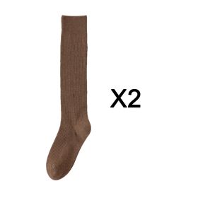 2 Pairs Women's Stocking Knee High Socks High Quality Warm 95% Cotton Solid Color New Fashion Casual Girls Long Socks For Women (Color: Coffee)