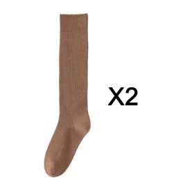 2 Pairs Women's Stocking Knee High Socks High Quality Warm 95% Cotton Solid Color New Fashion Casual Girls Long Socks For Women (Color: Khaki)