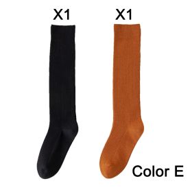 2 Pairs Women's Stocking Knee High Socks High Quality Warm 95% Cotton Solid Color New Fashion Casual Girls Long Socks For Women (Color: E)