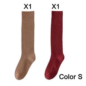2 Pairs Women's Stocking Knee High Socks High Quality Warm 95% Cotton Solid Color New Fashion Casual Girls Long Socks For Women (Color: S)