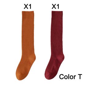 2 Pairs Women's Stocking Knee High Socks High Quality Warm 95% Cotton Solid Color New Fashion Casual Girls Long Socks For Women (Color: T)