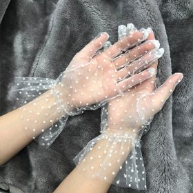 1pc Sexy Transparentes Dot Print Black White Mesh Tulle GloveSpring Summer Thin Short Glove Club Prom Party Dancing Dress Glove (Color: D)
