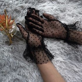 1pc Sexy Transparentes Dot Print Black White Mesh Tulle GloveSpring Summer Thin Short Glove Club Prom Party Dancing Dress Glove (Color: A)
