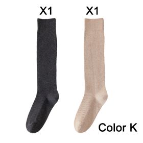 2 Pairs Women's Stocking Knee High Socks High Quality Warm 95% Cotton Solid Color New Fashion Casual Girls Long Socks For Women (Color: K)