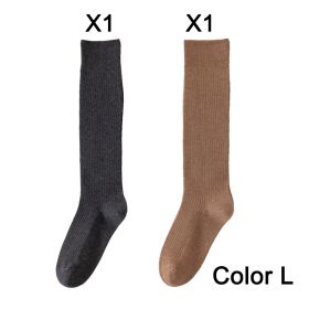 2 Pairs Women's Stocking Knee High Socks High Quality Warm 95% Cotton Solid Color New Fashion Casual Girls Long Socks For Women (Color: L)
