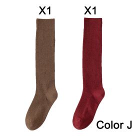 2 Pairs Women's Stocking Knee High Socks High Quality Warm 95% Cotton Solid Color New Fashion Casual Girls Long Socks For Women (Color: J)