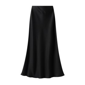 Womens Satin Skirts Casual Silk Midi Skirt High Waisted Long Skirts (Color: Black, size: XL)
