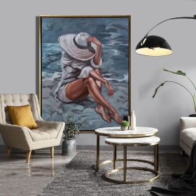 Hand Painted Oil Painting Sexy Woman Beach Oil Painting Nude art Women Original Painting Large Wall Art Sexy Woman Painting Beach Holiday Painting Art (STYLE: 1, size: 60X90cm)