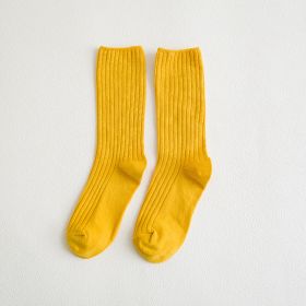 5 Pair Retro Women Cotton Loose Socks Autumn Winter Knitting Solid Color Long Black Pink Korean Japanese Student Girls Stockings (Color: Yellow)