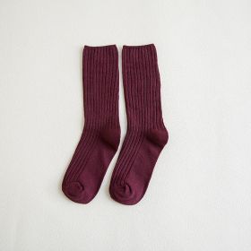 5 Pair Retro Women Cotton Loose Socks Autumn Winter Knitting Solid Color Long Black Pink Korean Japanese Student Girls Stockings (Color: Purple)