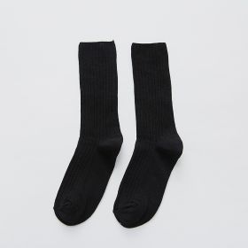 5 Pair Retro Women Cotton Loose Socks Autumn Winter Knitting Solid Color Long Black Pink Korean Japanese Student Girls Stockings (Color: Black)