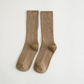 5 Pair Retro Women Cotton Loose Socks Autumn Winter Knitting Solid Color Long Black Pink Korean Japanese Student Girls Stockings (Color: Khaki)