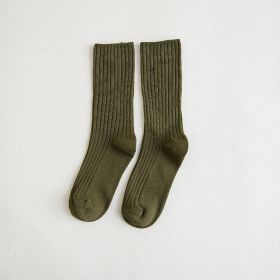 5 Pair Retro Women Cotton Loose Socks Autumn Winter Knitting Solid Color Long Black Pink Korean Japanese Student Girls Stockings (Color: Green)