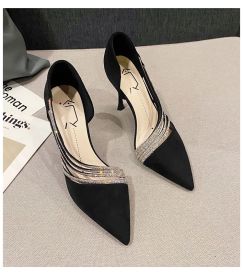 Women's Pumps; Evening Party High Heels Ladies Pointed Toe Nude Leather Black Suede Gold Patent Leather Strappy (Color: beige 8cm, Shoe Size: 37)