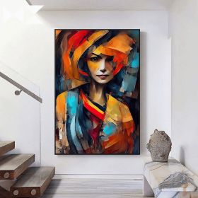 Handmade Oil Painting Colorful Woman Abstract Painting Yellow And Blue Acrylic Painting On Canvas Figure Painting Modern Art Wall Art For Home Decor (STYLE: 1, size: 100X150cm)