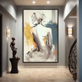 Handmade Oil Painting Beautiful Woman Line Art On Canvas Wall Art Figure Painting Colorful Acrylic Abstract Painting Modern Art Grey And Yellow Wall A (STYLE: 1, size: 70x100cm)