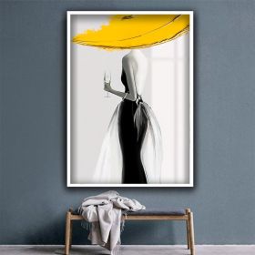 Handmade Oil Painting Woman In Yellow Hat Canvas Figure Painting Woman In Black Dress Fashion Canvas Wall Art Fashion Poster Sexy Woman In Black Dress (STYLE: 1, size: 120x160cm)
