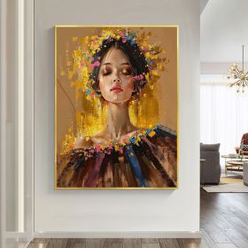 Hand Painted Colorful Abstract Woman Portrait Oil Painting On Canvas Original Textured Painting Modern Gold Wall Art Living Room Wall Decor Personaliz (STYLE: 1, size: 120x160cm)