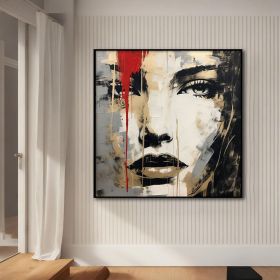 Handmade Oil Painting Woman Face Red Gray Gold Black Textured Figure Painting Acrylic Abstract Oil Painting Wall Decor Living Room Office (STYLE: 1, size: 100x100cm)