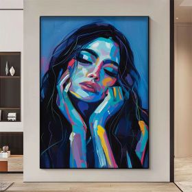 Handmade Oil Painting Colorful Portrait Painting A Beautiful Woman With Long Black Hair On Canvas Wall Art Figure Painting Art Modern Art For Home Dec (STYLE: 1, size: 50X70cm)