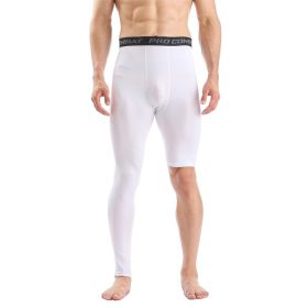 Men's Basketball Single Leg Tight Sports Pants 1/2 One Leg Compression Pants (Color: White#2, size: L)
