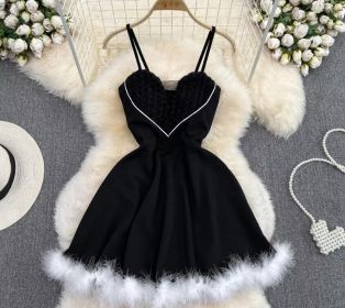 Women's Winter Furry Sexy Short Mini Christmas Dress (Color: Black, size: L)