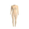 Ladies Sexy Mesh Perspective Hot Drill Long Sleeve Pants Romper