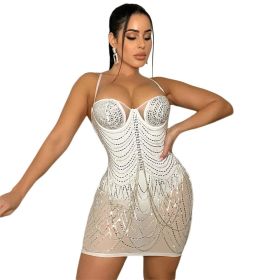 Ladies Long Dress Sexy Hot Drill Craft Sexy Dress Party Club Evening Dress (Color: White, size: 2XL)