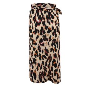 Ladies Leopard Print Skirt Sexy High Waist Slit Long Skirt for Party Business Dating (Color: Brown, Sizes: M)