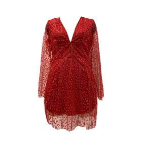 Women's V Neck Glitter Sequin Prom Dresses Sparkle Long Sleeve Short Skirt Evening Sexy Party Gowns Dinner (Color: Red, size: XL)