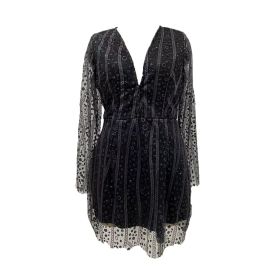 Women's V Neck Glitter Sequin Prom Dresses Sparkle Long Sleeve Short Skirt Evening Sexy Party Gowns Dinner (Color: Black, size: L)