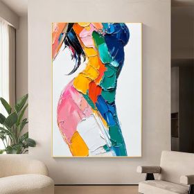 Original Colorful Woman Texture Canvas Oil Painting Abstract Model Girl Painting Large Portrait Female Body Wall Art Living Room Home Decor (STYLE: 1, size: 120x160cm)