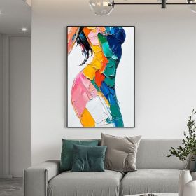 Original Colorful Woman Texture Canvas Oil Painting Abstract Model Girl Painting Large Portrait Female Body Wall Art Living Room Home Decor (STYLE: 1, size: 90x130cm)