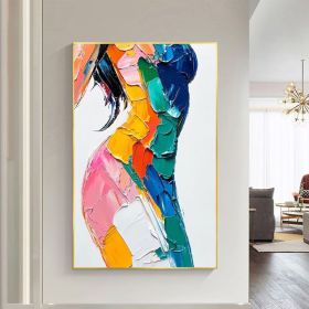 Original Colorful Woman Texture Canvas Oil Painting Abstract Model Girl Painting Large Portrait Female Body Wall Art Living Room Home Decor (STYLE: 1, size: 100X150cm)