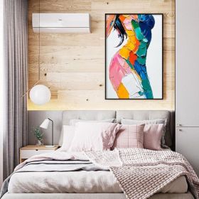 Original Colorful Woman Texture Canvas Oil Painting Abstract Model Girl Painting Large Portrait Female Body Wall Art Living Room Home Decor (STYLE: 1, size: 70x100cm)