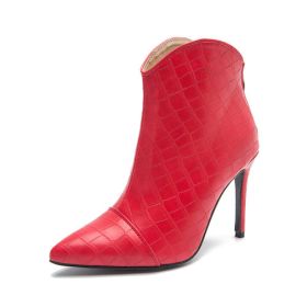 New Autumn And Winter Women's Boots Pointed Toe Stiletto Crocodile (Color: Red, size: 42)