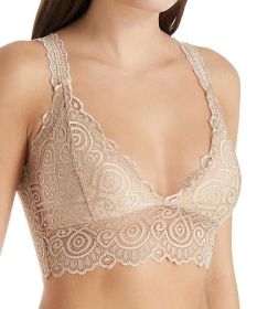 Lace V-Neck Bralette (Color: Nude, size: medium)