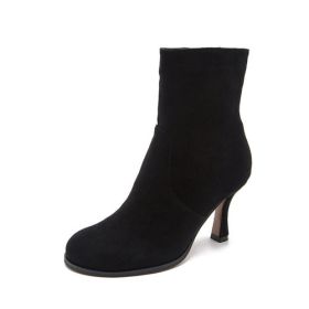 Round Toe Women's Boots Autumn And Winter High-Heeled Stiletto Boots (Color: Black, size: 37)