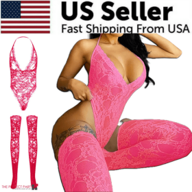 Women Lace Sexy Lingerie Nightwear Babydoll Sleepwear Bodysuit Dress (Lingerie Color: Pink, Lingerie Size: Extra Large)