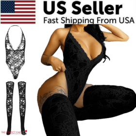 Women Lace Sexy Lingerie Nightwear Babydoll Sleepwear Bodysuit Dress (Lingerie Color: Black, Lingerie Size: Medium)